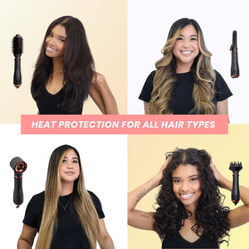 FoxyBae being sprayed on damp hair to protect before blow drying