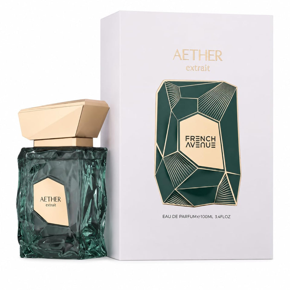 Fragrance World Aether bottle front view showing elegant design and premium presence