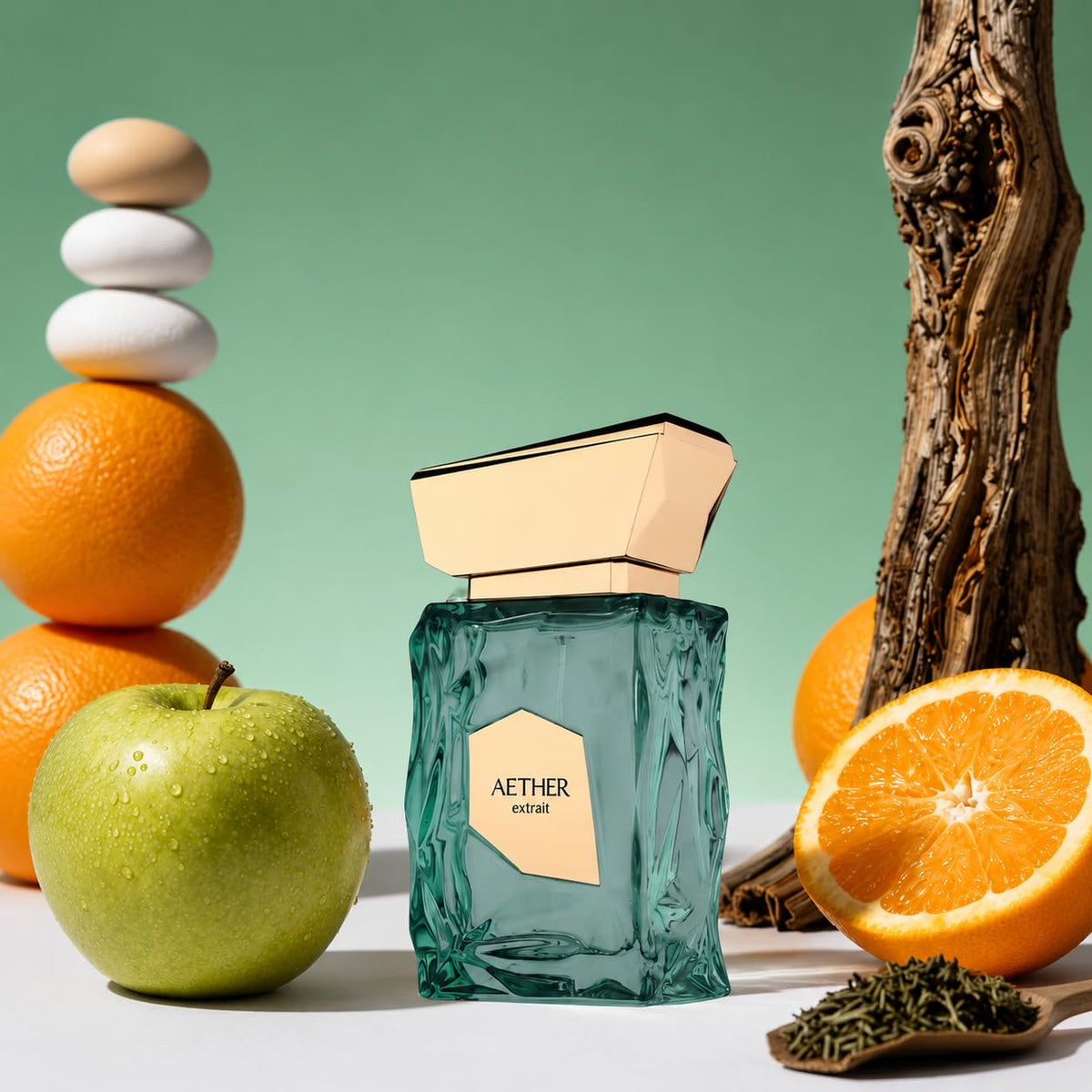 Fragrance World Aether in hand to show 3.4 fl oz scale and travel-friendly size