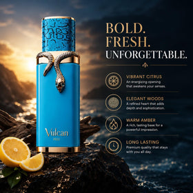 Fragrance World French Avenue Vulcan Feu lifestyle setting on vanity showing wearable, everyday luxury