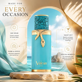 Fragrance World French Avenue Vulcan Feu neck label closeup emphasizing brand and ingredient elegance