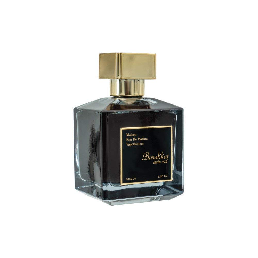 Fragrance World Satin Oud close-up of glass bottle and spray nozzle highlighting texture