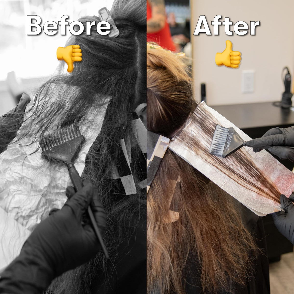 FRAMAR boards in use during salon balayage demonstrating steadier color placement