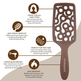 FRAMAR close-up of soft bristles highlighting gentle detangling benefit