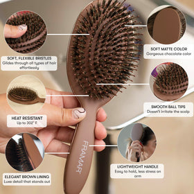 FRAMAR close-up of soft boar bristles highlighting gentle smoothing benefit