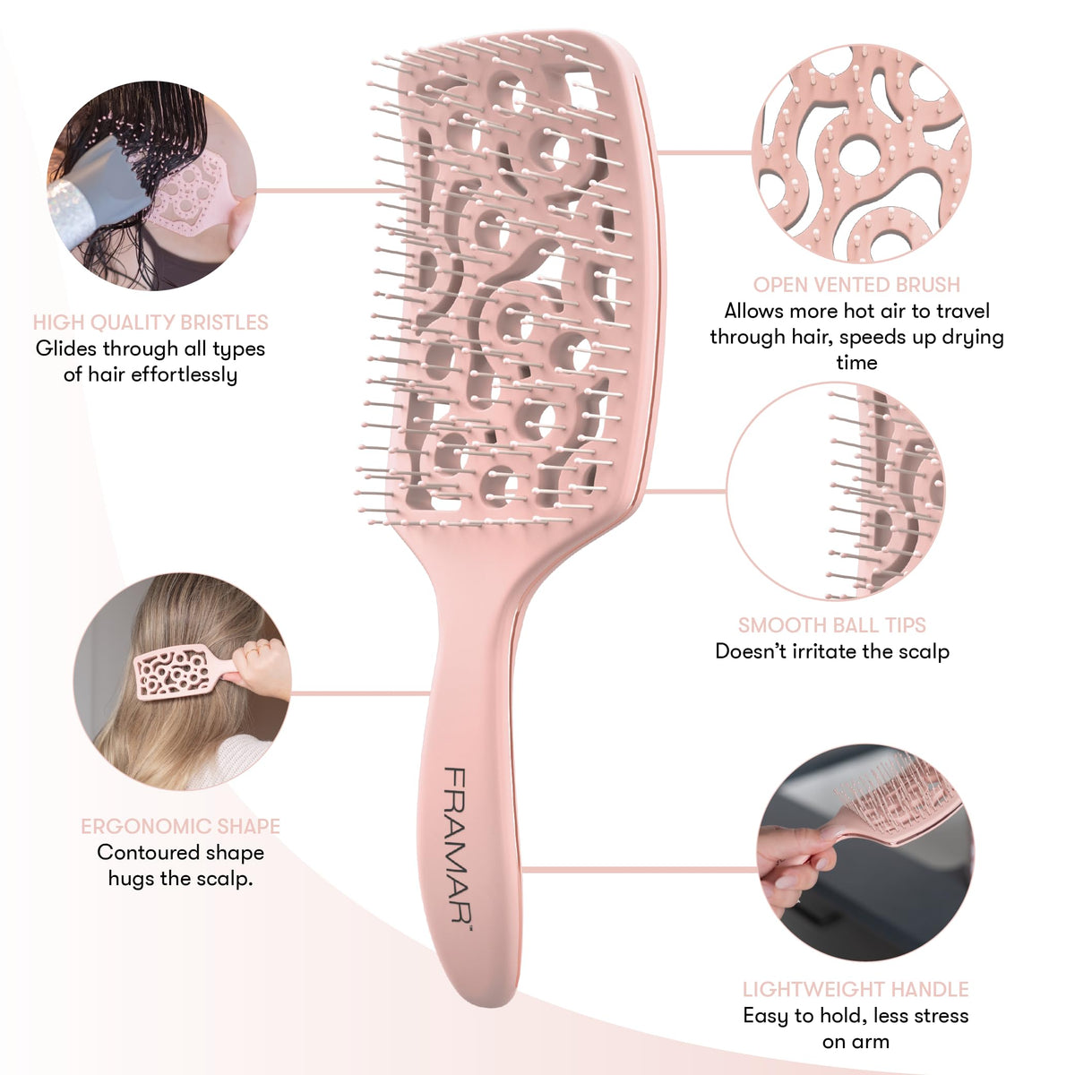 FRAMAR bristles close-up showing soft texture that detangles gently