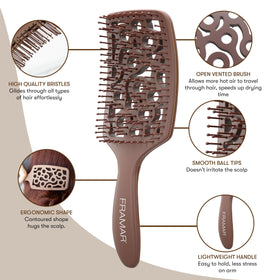 FRAMAR brush used with blow dryer illustrating reduced drying time