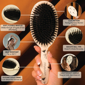 FRAMAR close-up of natural boar bristles, smooths hair cuticle