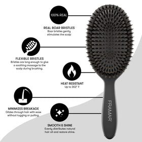 FRAMAR brush held in hand to show scale and lightweight, travel-friendly size