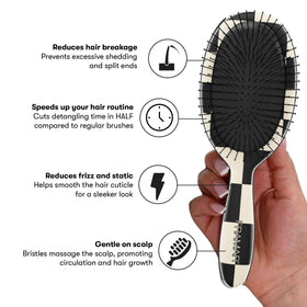FRAMAR brush smoothing dry hair to minimize frizz and speed up styling