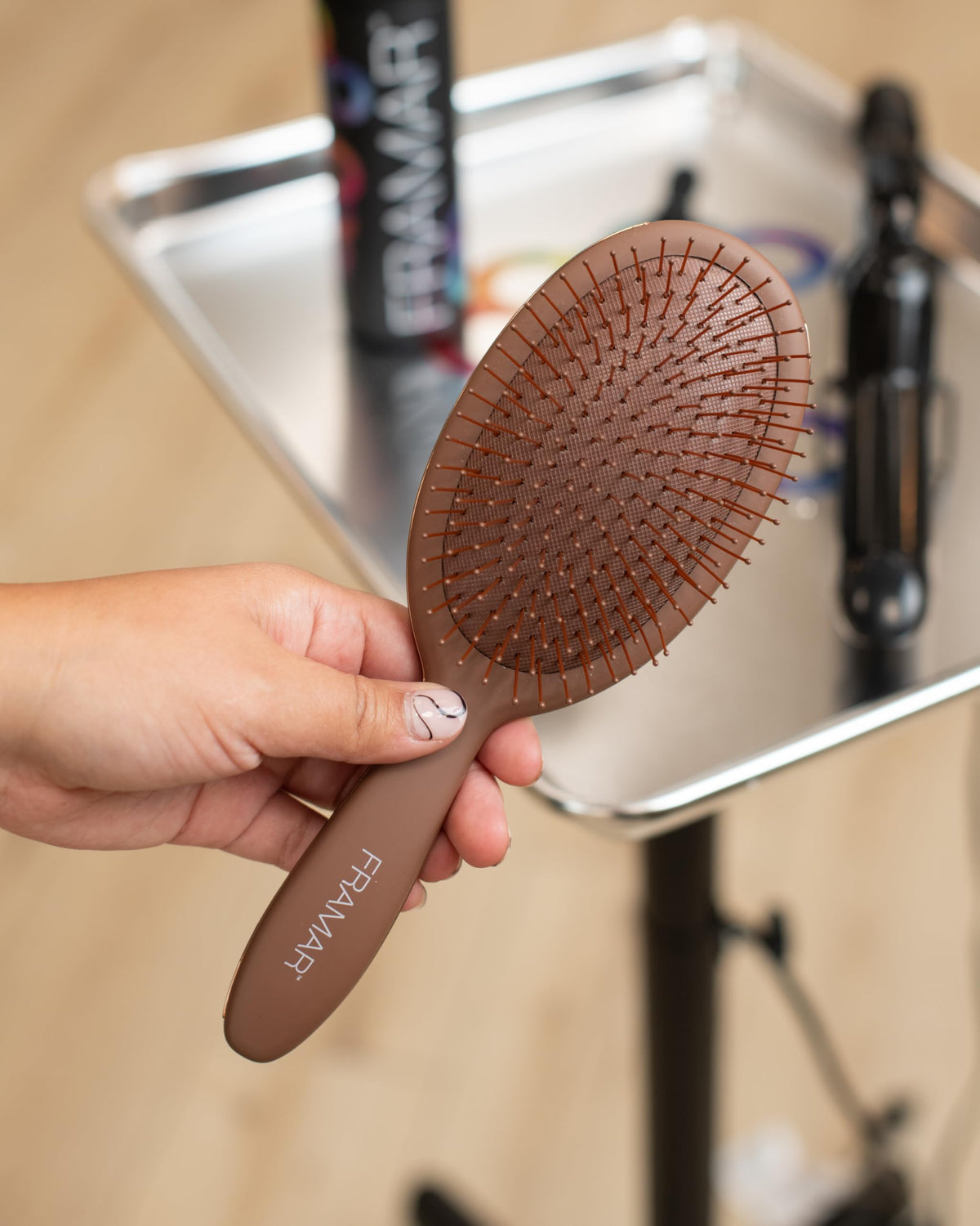 FRAMAR brush detangling wet hair in shower, speeds up post-shower routine
