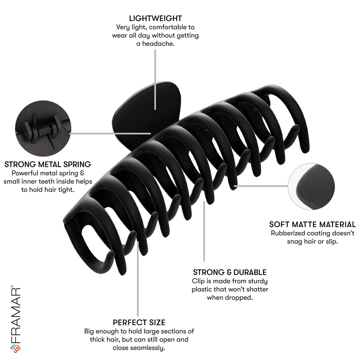 FRAMAR clip securing an updo to show comfortable, secure hold