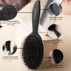 FRAMAR close-up of natural boar bristles showing smooth texture for reduced breakage