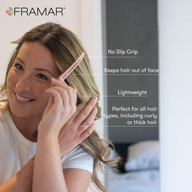 FRAMAR close-up of silicone jaw strip protecting hair from creases and providing soft grip