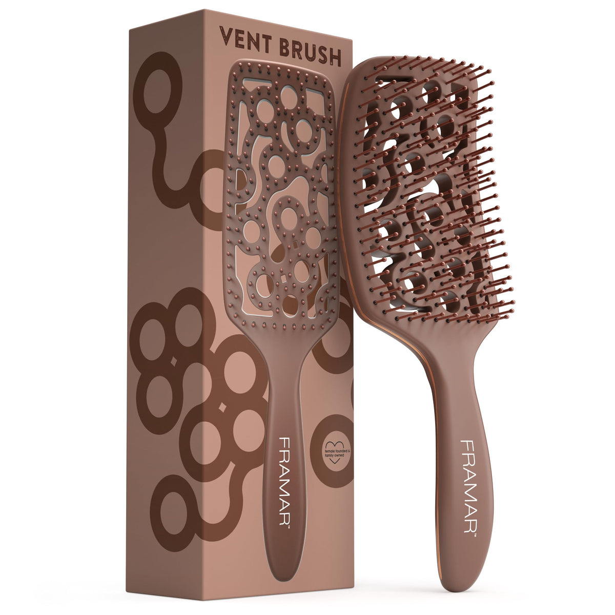 FRAMAR curved brush front packaging showing chocolate color and vents for faster drying