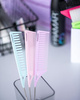 FRAMAR Dreamweaver comb beside ruler showing scale and consistent slice sizes benefit