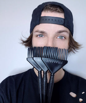 FRAMAR extra-wide brush spreading dye quickly over hair for faster coverage