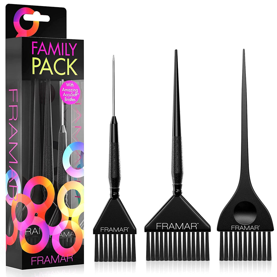 FRAMAR front view of three brushes showing kit and professional benefit