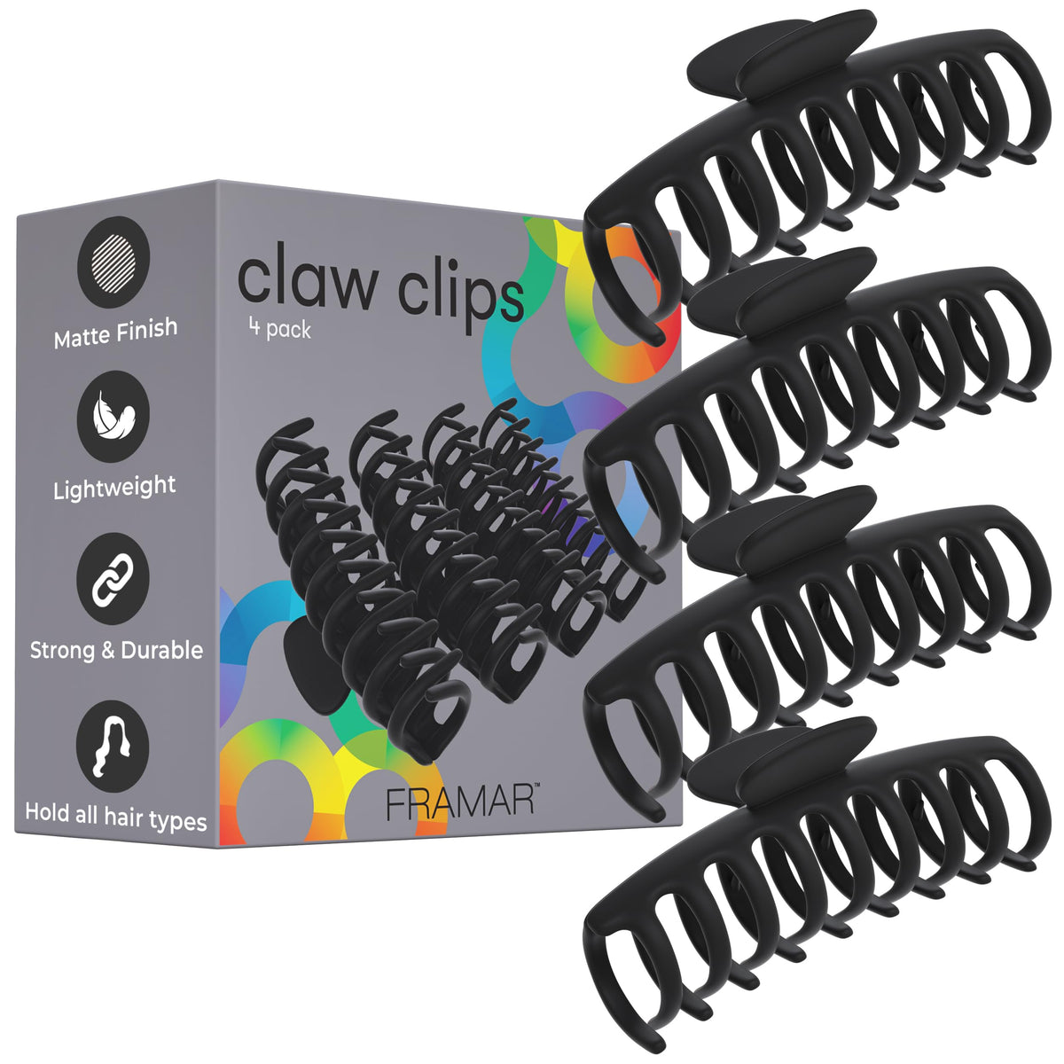 FRAMAR large claw clip front packaging showing matte finish and neutral color