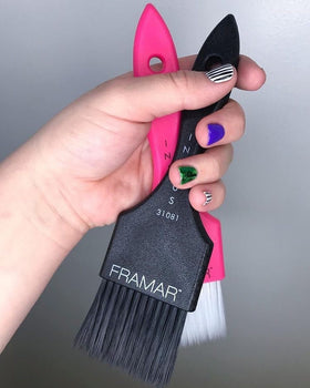 FRAMAR two brushes side-by-side showing color-coded organization and workflow benefit