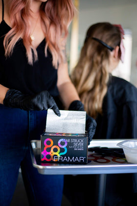 FRAMAR packaging label showing 500-count salon foil supply and clear inventory