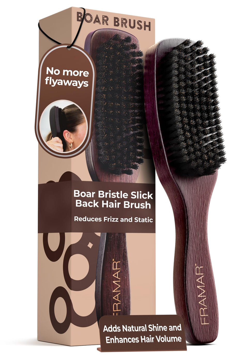 FRAMAR brush front view showing shape and glossy finish benefit