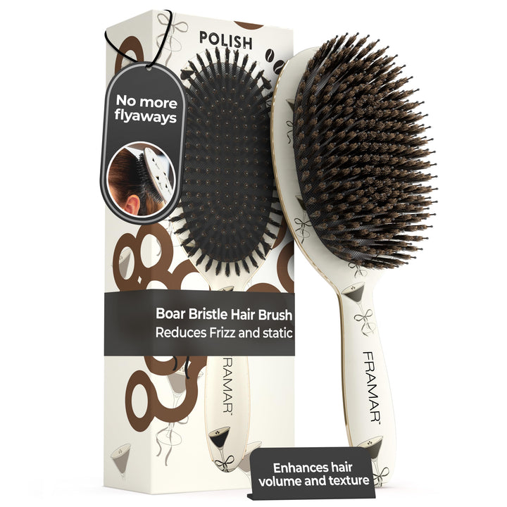FRAMAR front view of soft boar bristle brush, adds shine