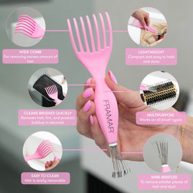 FRAMAR wide comb detail removing long hairs easily from brush surface