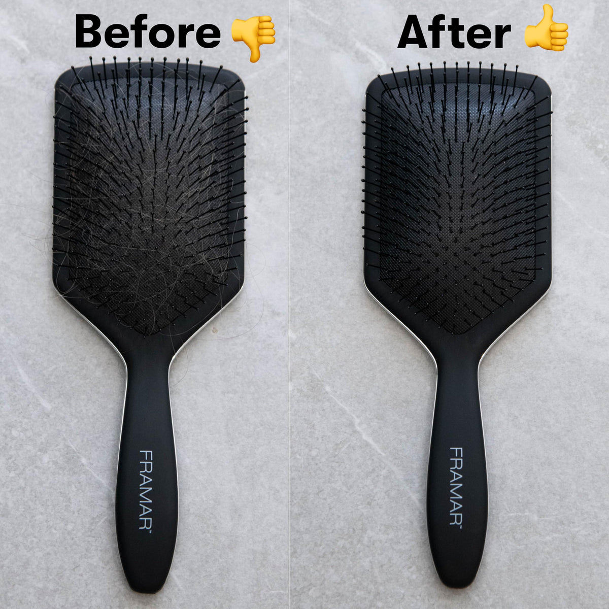FRAMAR fine wire-bristle closeup scraping lint and product buildup effectively