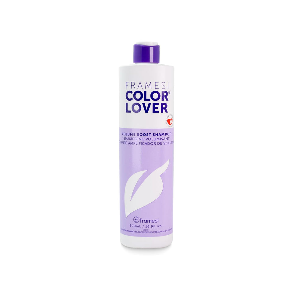 Framesi Color Lover shampoo bottle front view showing volumizing color-safe benefits
