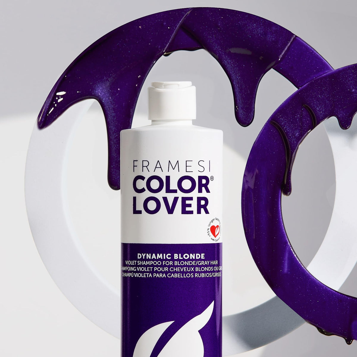Framesi pump dispensing shampoo into hand demonstrating easy application