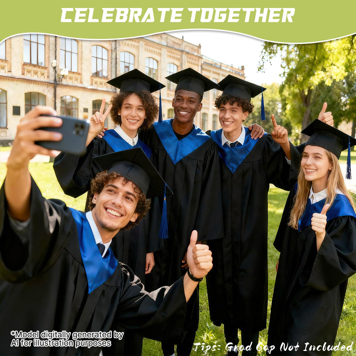 Franimo in use on student wearing a mortarboard to keep cap steady during ceremony benefit