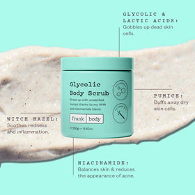 frank body close-up texture showing pumice and glycolic action for smoothing