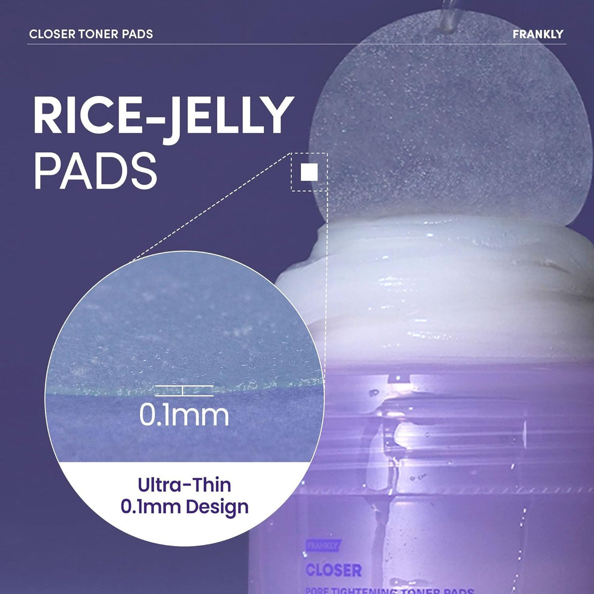 FRANKLY ingredient layout featuring rice extract and peptides for skin elasticity