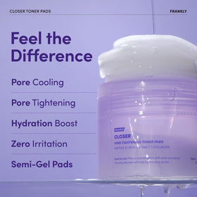 FRANKLY pad being swept on cheek demonstrating cooling pore-tightening benefit