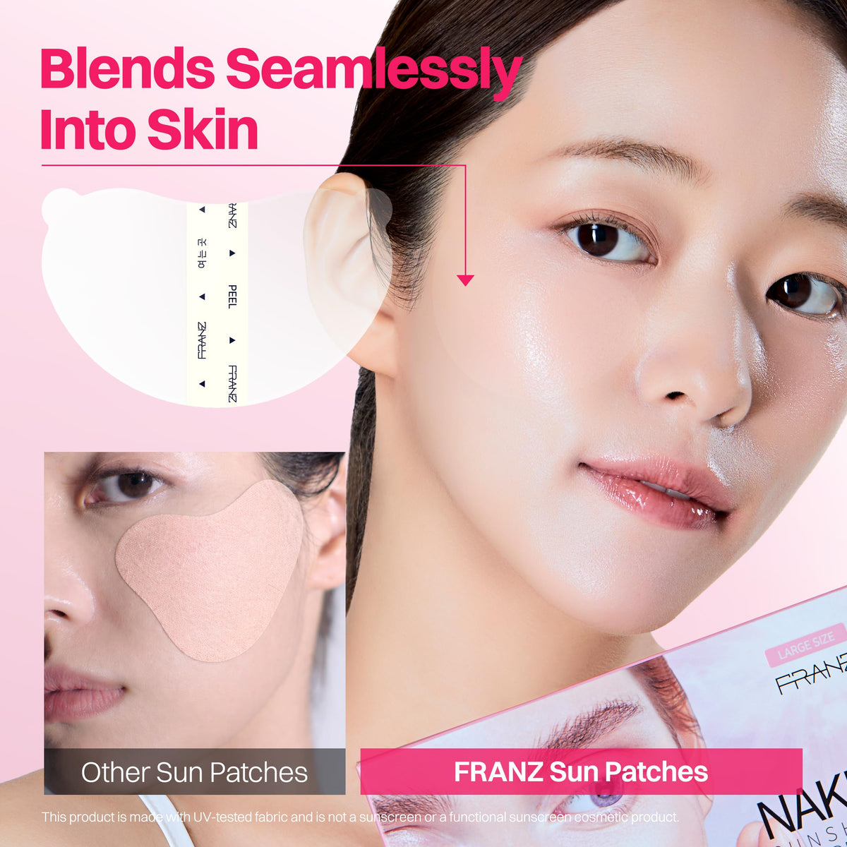 FRANZ makeup over patch showing compatibility with concealer and powder
