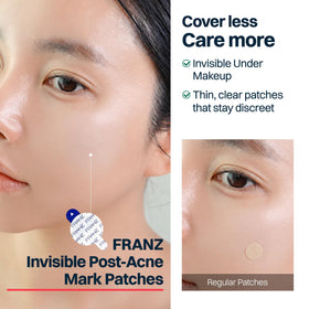 FRANZ patch worn under light foundation, illustrates makeup-friendly coverage benefit