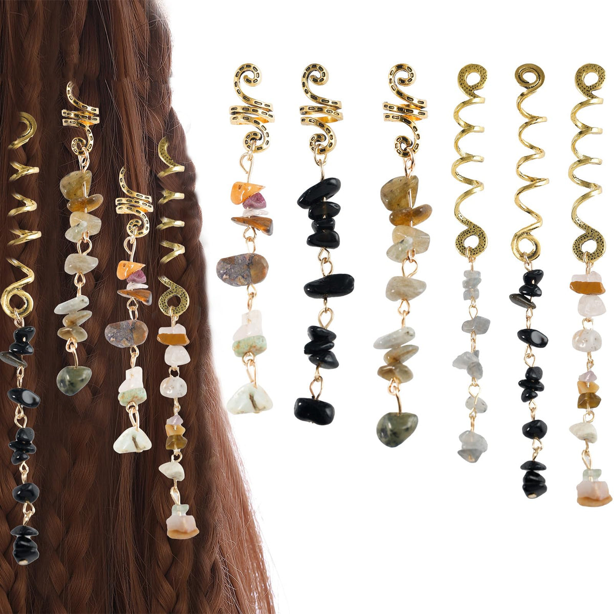FRDTLUTHW front view of six-piece hair charms pack showing designs and black finish benefits styling