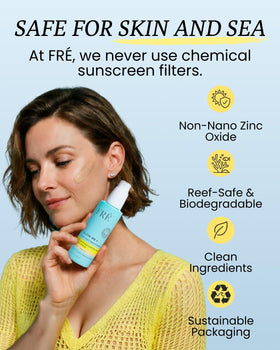 FRÉ packaging label detail highlighting SPF 30 mineral protection benefit