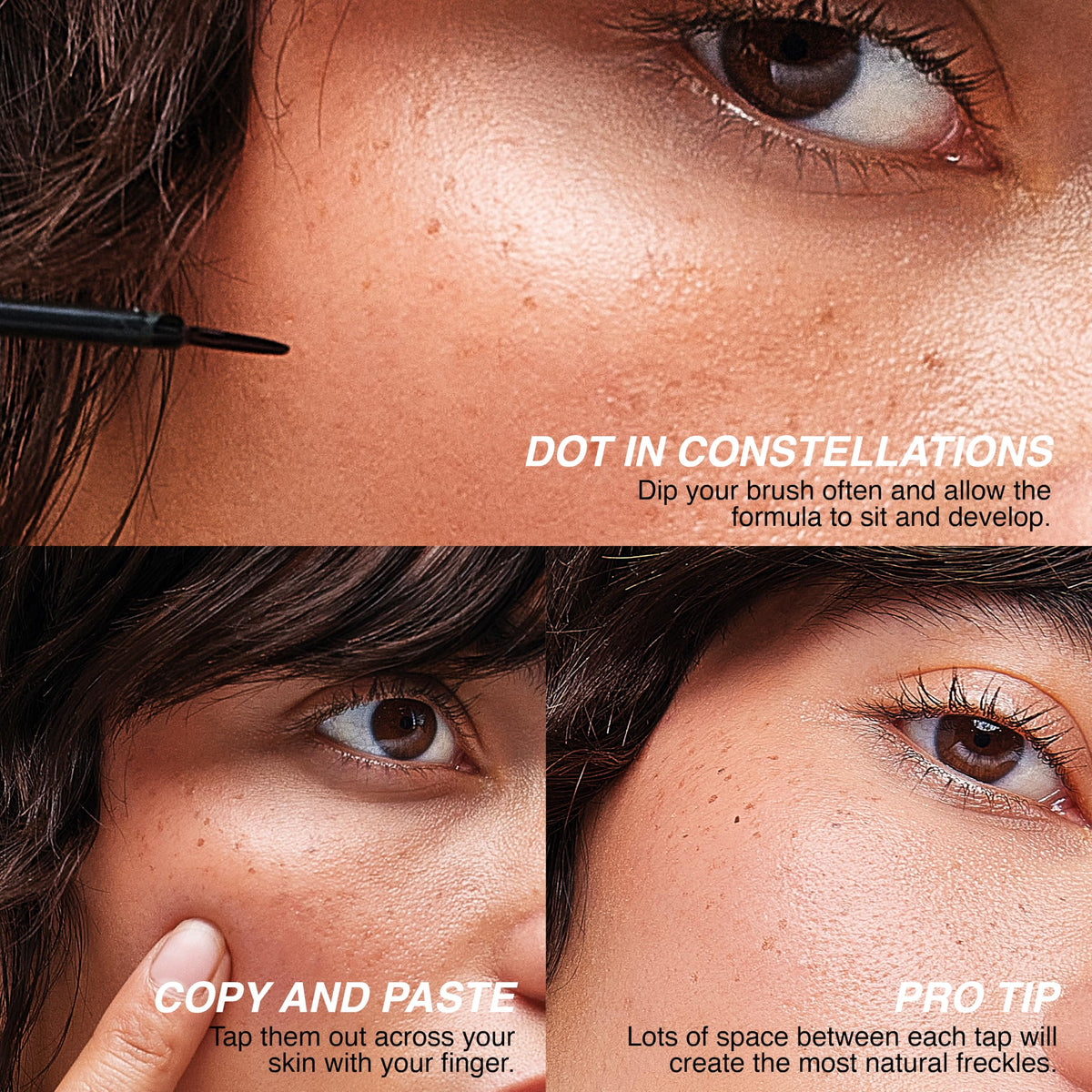 Freck Beauty application on cheek creating natural sun-kissed freckles