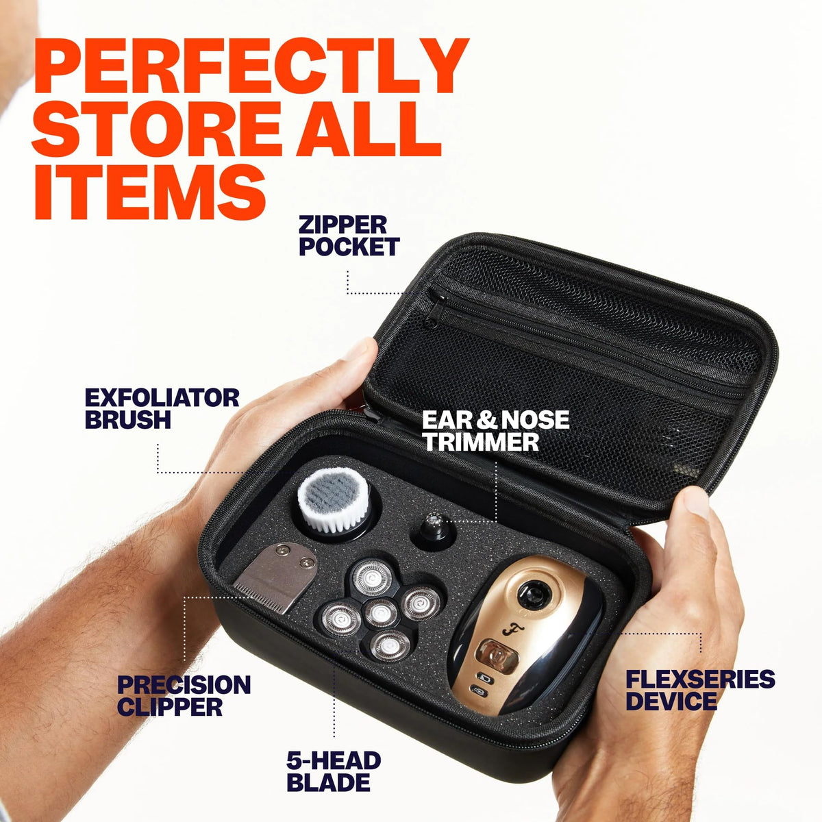 Freebird kit attachments laid out showing trimmer, guards, brushes and USB cable for versatile grooming