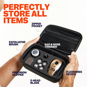 Freebird kit attachments laid out showing trimmer, guards, brushes and USB cable for versatile grooming