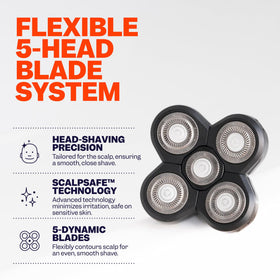 Freebird blade in use shaving a scalp for a smooth, irritation-reducing finish