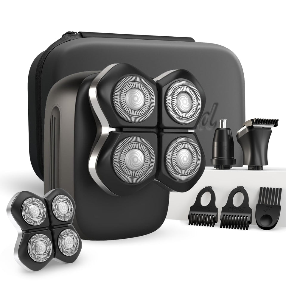 Freebird front view of cordless shaver showing ergonomic grip and power button, easy handling