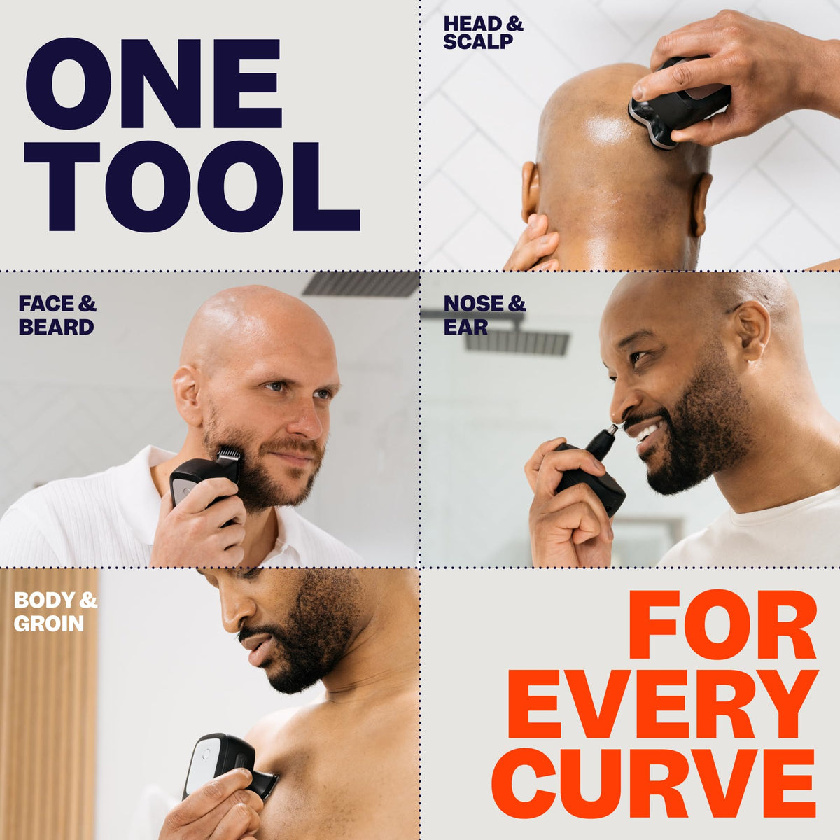 Freebird shaver on bathroom counter amid grooming items showing a complete at-home routine