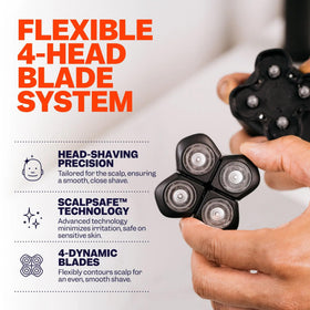 Freebird rotary cutting edge detail showing ScalpSafe geometry for comfort
