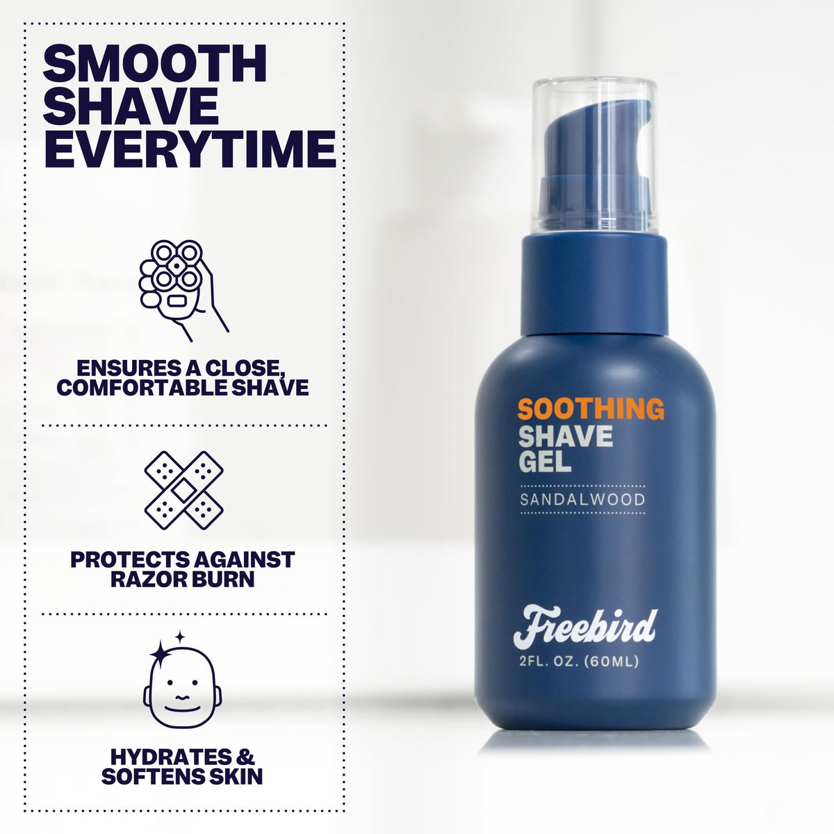 Freebird shave gel being applied to cheek for visible precision shaving benefit