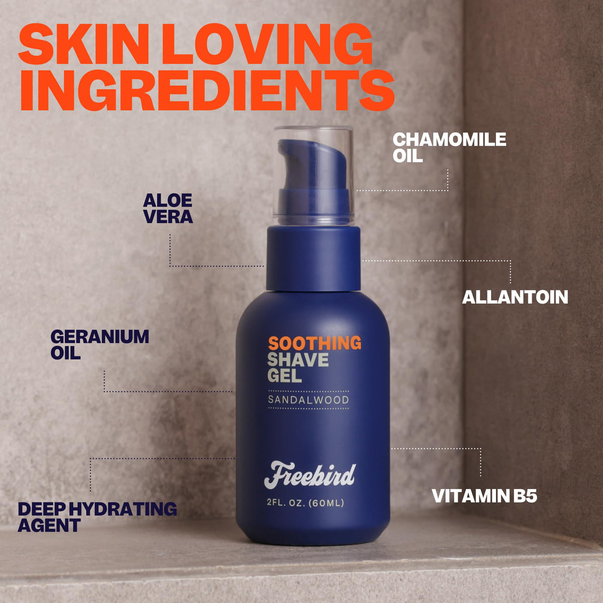 Freebird shave gel held in hand to show travel-size 60mL portability and convenience