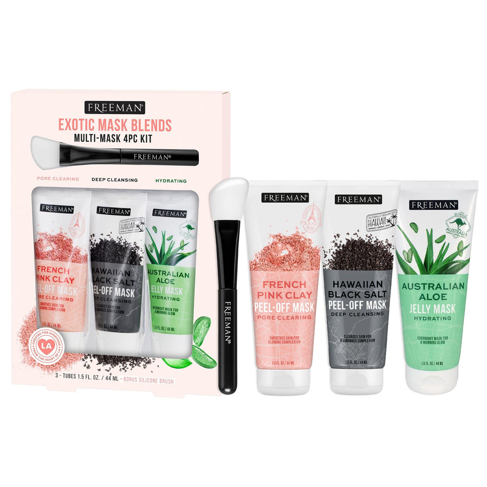 Freeman front packaging showing all four masks and brush for versatile skincare