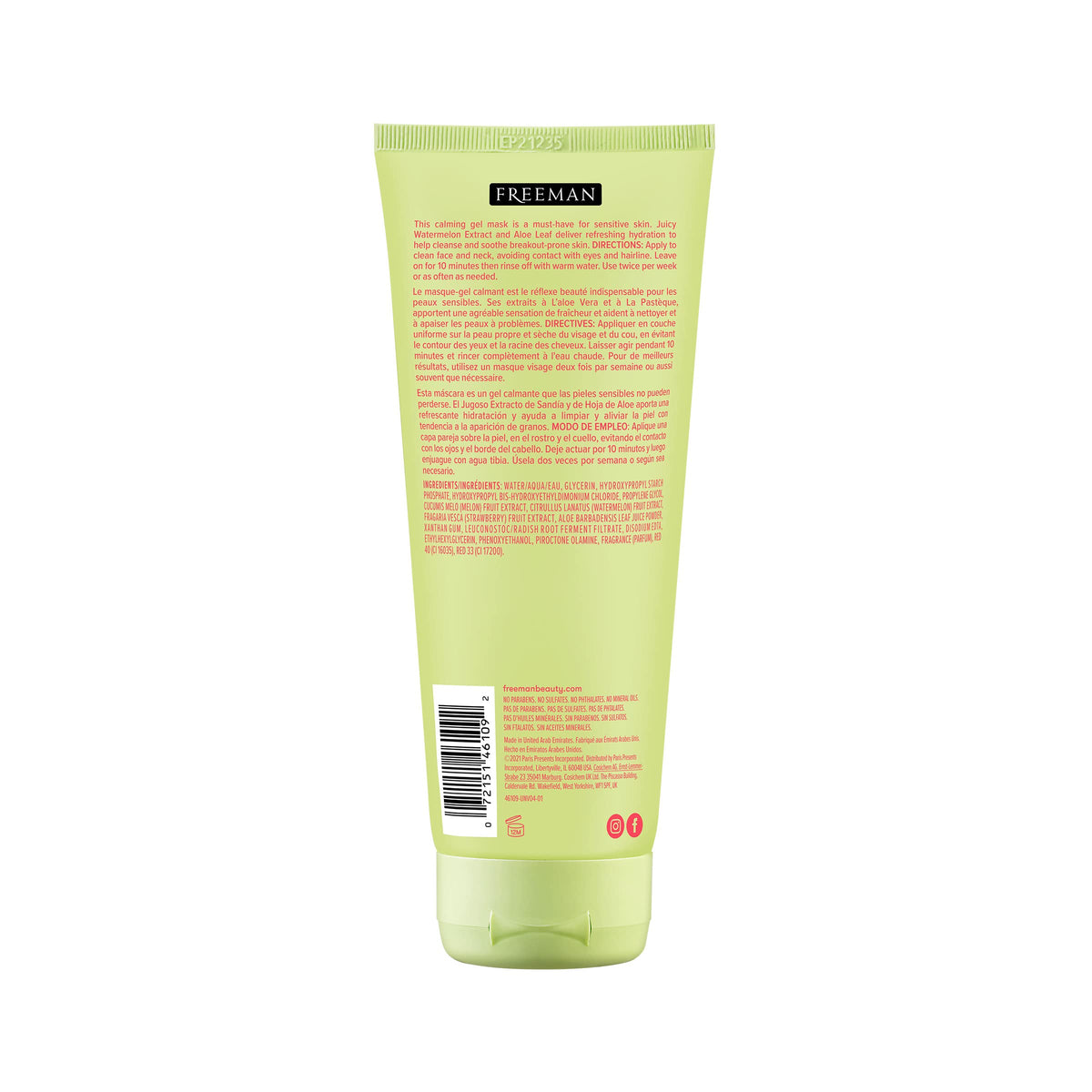 Freeman mask applied on cheek showing soothing effect for irritated skin